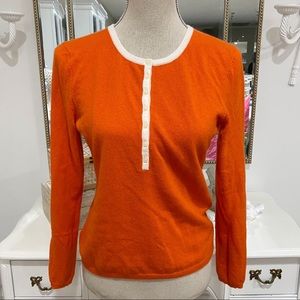 Talbots Orange Lambswool Sweater Half Button Down Cashmere Angora Rabbit Hair Sp